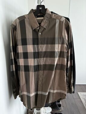 Burberry Plaid Button-Down Shirt - Brown/Tan